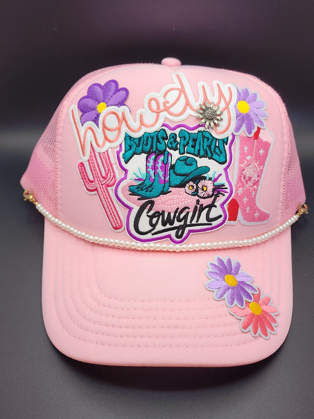 Lovely Cowgirl Pink Embroidered Trucker Hat